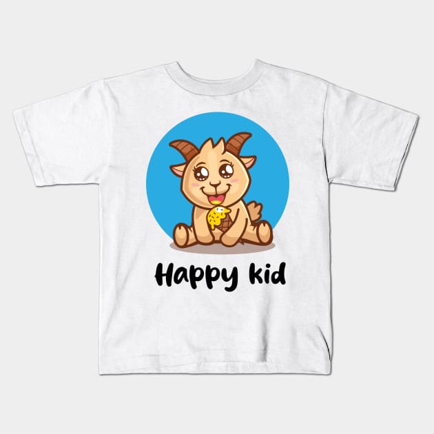 Happy kid funny goat (on light colors) Kids T-Shirt by Messy Nessie